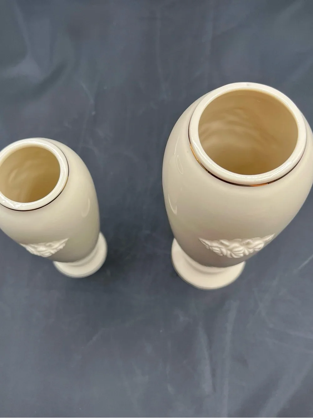 Lenox Rose blossom bud vase porcelain 24K Gold Trim ivory cream set of 2
